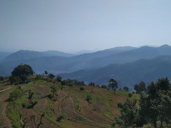 Scenic view of mountains against clear sky