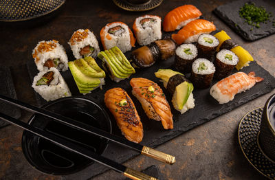 High angle view of food on table