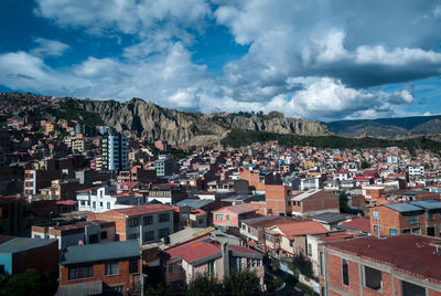 High angle view of townscape against sky