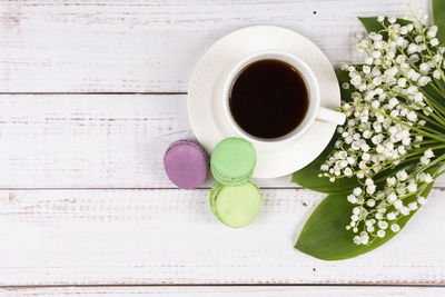 High angle view of coffee on table