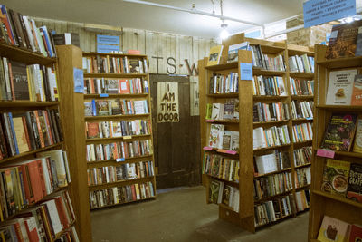 Row of books in library