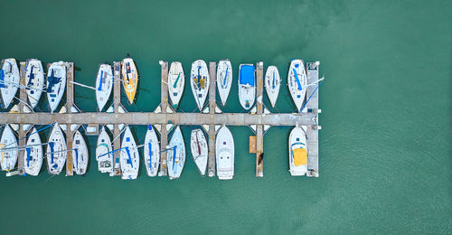 High angle view of boats in sea