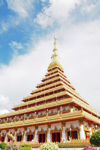 Low angle view of pagoda against sky