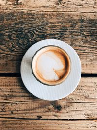 High angle view of cappuccino on table