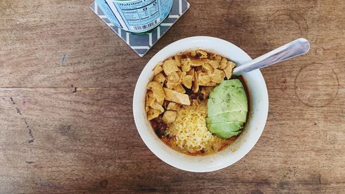 Directly above shot of food in bowl on table