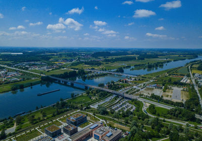 High angle view of cityscape against sky