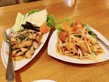 Close-up of food served on table