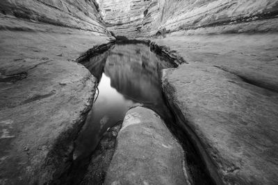 High angle view of rock formation amidst water