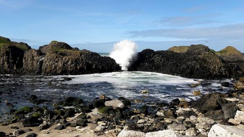 Scenic view of waterfall against clear sky