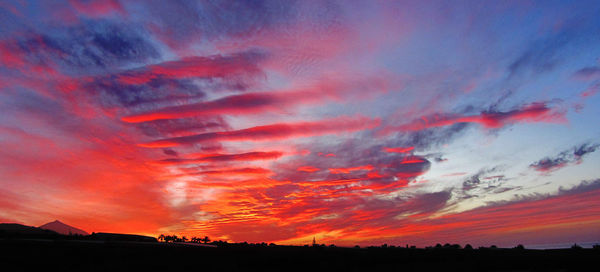 Dramatic sky over silhouette landscape