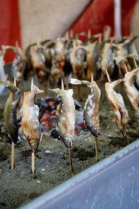 Close-up of meat on barbecue