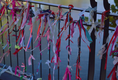 Close-up of multi colored hanging outdoors