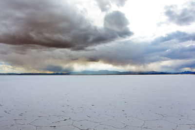 Scenic view of snow covered landscape against sky