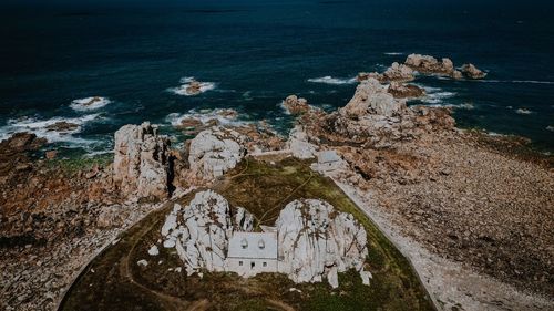 High angle view of rocks on beach