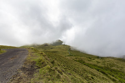 Scenic view of green landscape against sky