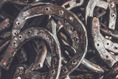 Full frame shot of rusty metal horse shoe