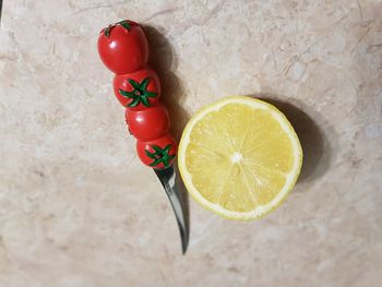 High angle view of fruits on table