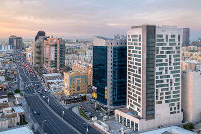 Aeial view of doha ramada signal salwa road at sunset time