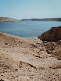 Scenic view of beach against clear sky