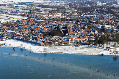 Snow and ice in the city harderwijk in the netherlands