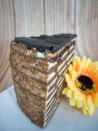 Close-up of cake in plate on table