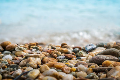 Close-up of stones on beach
