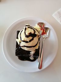 High angle view of ice cream in plate