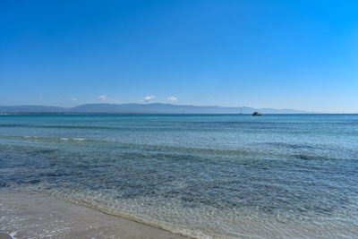 Scenic view of sea against clear blue sky