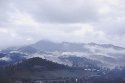 High angle view of mountains against sky