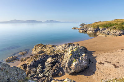 Scenic view of sea against clear sky