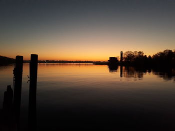 Scenic view of lake against sky during sunset