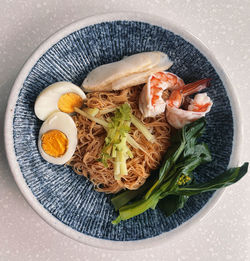 High angle view of food in plate on table