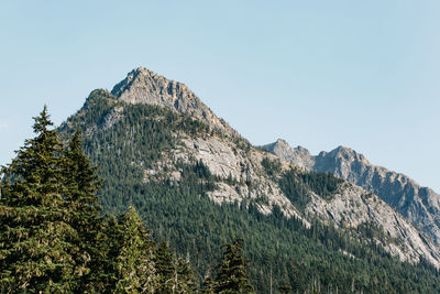 Scenic view of rocky mountains against clear sky