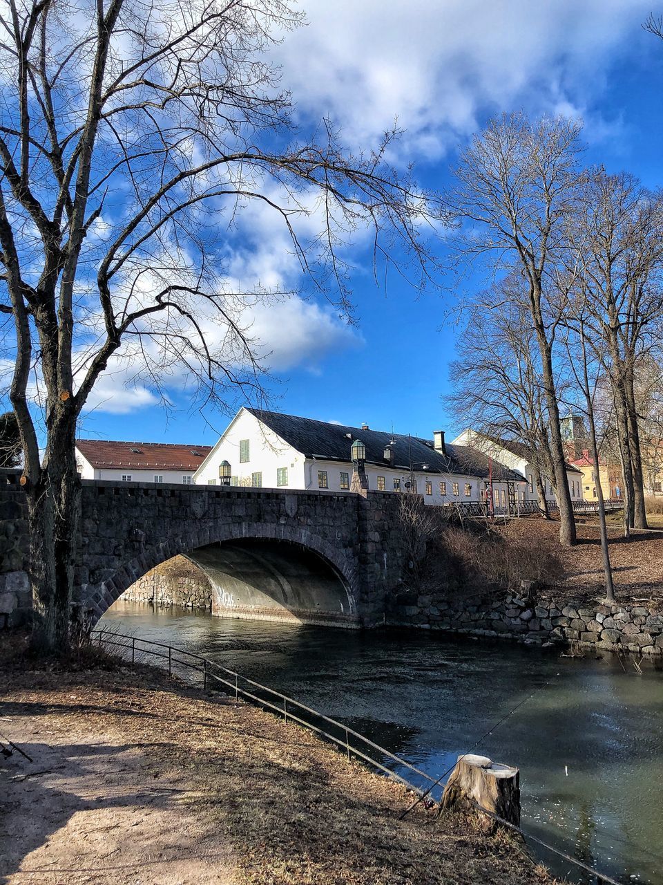 VIEW OF BRIDGE OVER RIVER AGAINST BUILDINGS