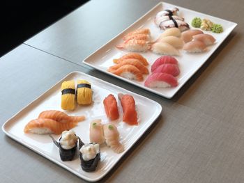 High angle view of sushi on plate