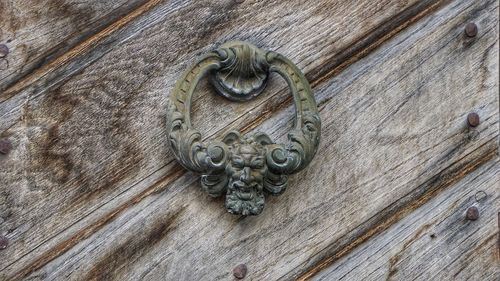 Low angle view of door knocker