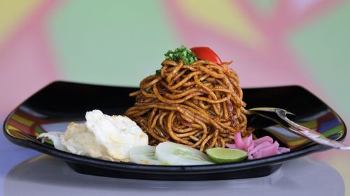 Close-up of meal served in plate on table