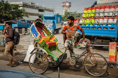 Woman cycling on bicycle