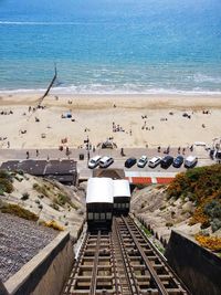 High angle view of railroad tracks on beach