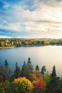 Scenic view of lake against sky during sunset