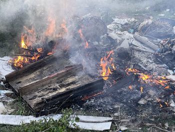 High angle view of bonfire