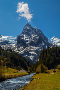 Scenic view of snowcapped mountains against sky