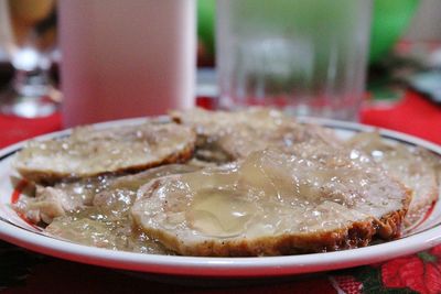 Close-up of food in plate on table