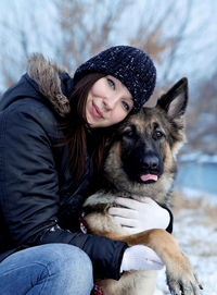 Portrait of a dog in snow