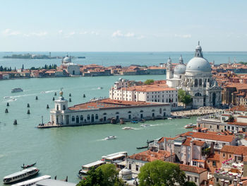 High angle view of buildings in city