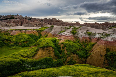 Scenic view of rocky mountains against sky