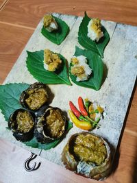 High angle view of food on table