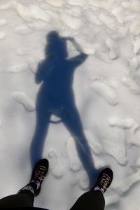 Low section of person on snow covered land