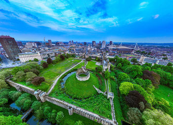 High angle view of townscape against sky