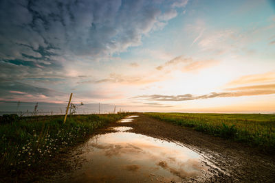 Scenic view of field against sky during sunset